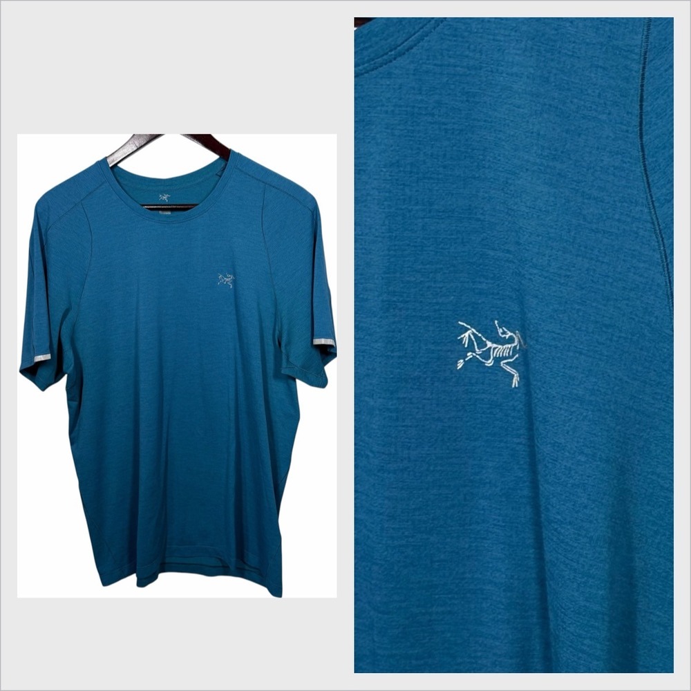 Arcteryx Cormac Crew Shirt Mens L Tech Running Athletic Blue Short Sleeve